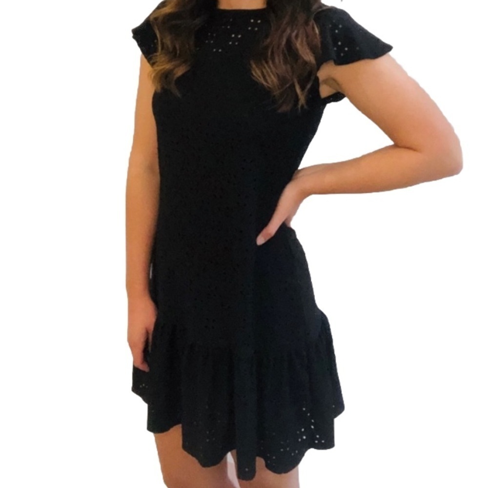 Mady & Nell Dress Womens Black Medium Short Sleeve Round‎ Neck A Line Dress